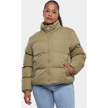 Urban Classics Ladies Short Peached Puffer Jacket - Winter Coat - XS to XL - Olive Green