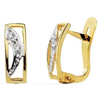 Pendientes de Oro 18k Bicolor Calados con Circonitas para Primera Comunión Niña, 10mm