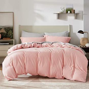 Bedsure Funda Nórdica Cama 150 - Funda Edredon Cama 135 Lisa Suave, Ropa de Cama 220x230 cm con 2 Fundas Almohadas 40x75 cm, 3 Piezas, Rosa