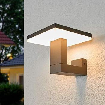 Aplique LED para exterior Lucande Olesia, forma angular, lámpara de pared de aluminio gris