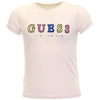 Guess - Camiseta blanca de cuello redondo con logotipo multicolor, para niña, 2 A