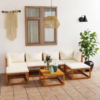 7-Piece Cream Cushion Garden Lounge Set in Solid Acacia Wood