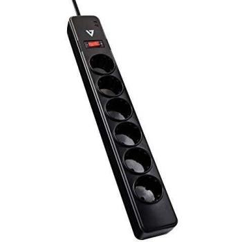 V7 Surge 2019 Protector Contra Sobrevoltajes de 6 Tomas Schuko, Cable de 1.8m, 1050 Julios - Color Negro
