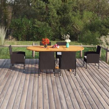 Conjunto de muebles de comedor para jardín 7 piezas Polyrattan negro