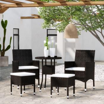 5-Piece Black Poly Rattan Garden Lounge Set