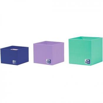 Oxford 400175165 Organizador de Escritorio con 3 Cubiletes Apilables, Caja de Cartón, Colores Azul, Lila y Menta