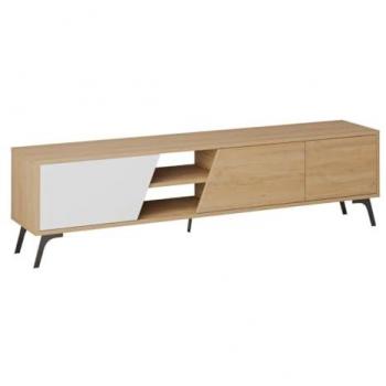 Mueble de TV 180 cm con 3 puertas y 2 nichos decorados en roble y blanco - Fiona