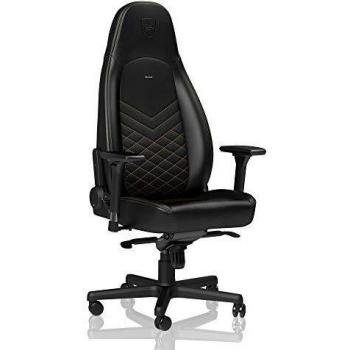 noblechairs Icon Silla de Gaming - Silla de Oficina - Silla de Escritorio - Reclinable a 135 ° - Cuero Sintético PU - 150 kg - Diseño de Asiento de Carreras - Negro/Oro