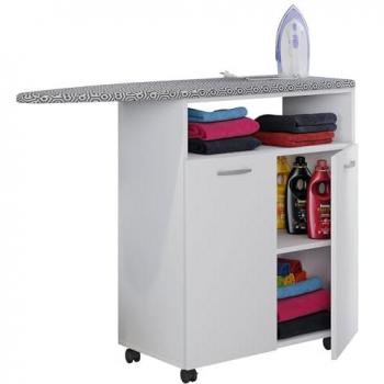 Cómoda de Madera Bigilo con Tabla de Planchar y 2 Puertas, Medidas: 86 cm (Alto) x 112 cm (Ancho) x 37 cm (Profundo), Color Blanco