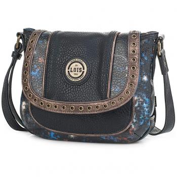 Lois - Bolso de Mujer Bandolera con Solapa. Cierre Cremallera y Solapa con Cierre botón. Bolsillo Trasero. Llavero. Piel sintética - Polipiel. 95785, Color Negro
