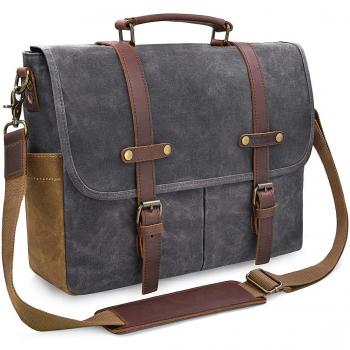 NEWHEY Bolso Bandolera Hombre Mensajero Bolsa Resistentes Maletin Portatil 15.6 Ordenador Lona Trabajo Vintage Gris