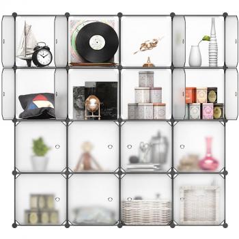 LANGRIA Armario Modular, Estantería por Módulos, Armario de Almacenaje, Para Ropa, Zapatos, Juguetes y Libros, Color Blanco, 16 Cubos con Puertas