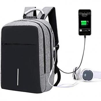 Mochila Antirrobo Impermeable, Mochila para Portátil Multiusos Mochilas Escolares con Puerto de Carga USB - Negro