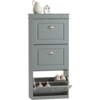 Gabinete de zapatos SoBuy FSR94-HG, 3 cajones, zapatero estrecho con 3 puertas abatibles, organizador para zapatos, color gris, dimensiones 53 x 24 x 117 cm
