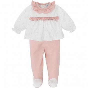Conjunto de bebé niña de camiseta con volantes y polaina en color arena