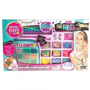 Elasticolor New-Nuevo Pro Mega Set para Hacer Collares, Pulseras, Anillos con Marco Profesional para Gomas de borrar, Cuentas y Colgantes-Nice Group, 03002, Multicolor