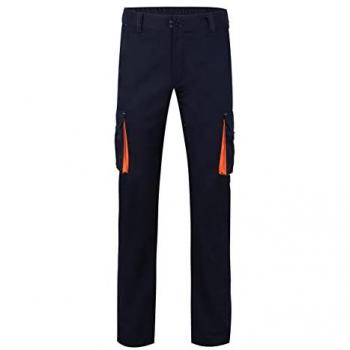 Pantalón de Trabajo Velilla STRETCH Bicolor 103024S Slim Fit Elástico Doble Costura de Seguridad Multibolsillos Color Azul Navy y Naranja Talla 56