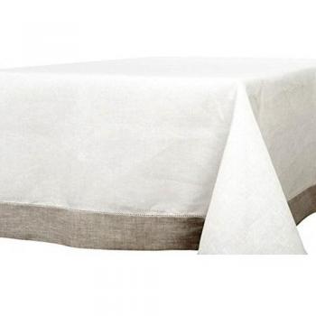 Lino fashion: color blanco 100% lino mantel con gris Fronteras, Gris, 175cm x 300cm- 69 x 118