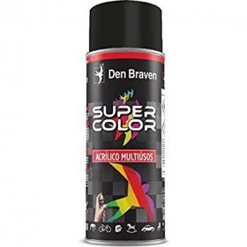 Den Braven, Pintura Acrílica en Spray Multiusos de Uso Profesional y Doméstico, Para interiores y exteriores, Secado rápido y Acabado Brillante, Supercolor, Negro Brillante RAL 9005, Bote 400 ml