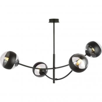 Lámpara de techo Hunter Emibig Lighting, negra/clara, 4 luces, semiempotrada, Black Globe Multi Arm con pantallas de cristal transparente y negro, 4x E14