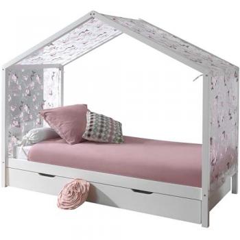 Cama Casa Vipack Dallas Europea 90 x 200 cm con Cajón y Techo Textil, Natural o Blanco
