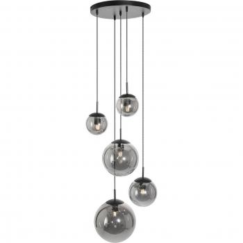 Lámpara colgante Steinhauer Bollique LED, gris ahumado/negro, cristal, 5 luces, metal, 60 cm, E27 (casquillo grande) - 2730ZW
