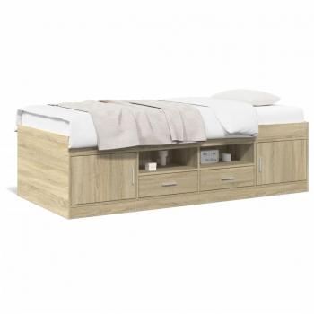 Sofá cama con cajones sin colchón 75x190 cm, Tumbona con cajones de madera de ingeniería en color roble Sonoma 75x190 cm, color Marrón