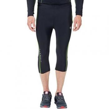 Ultrasport Pantalones de correr para hombre – pantalones de fitness 3/4 para hombre, con efecto de compresión y función de secado rápido, para fútbol, correr, marcha nórdica, ciclismo y otros deportes, Negro/Amarillo neón, S