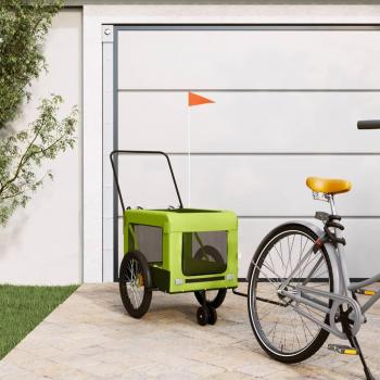 Remolque de bicicleta para mascotas de hierro con tela Oxford en color verde y negro