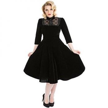 H&R London Vestido de Terciopelo Nightshade Mujer Vestidos de Longitud Media Negro 4XL