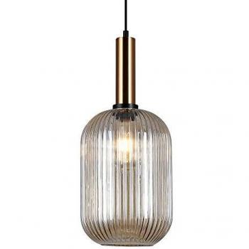 Lámpara colgante moderna Antiola de latón 1 luz con pantalla ámbar, E27