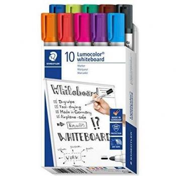 STAEDTLER 351 B10 Lumocolor Whiteboard Marker. Estuche de cartón con 10 marcadores para pizarra blanca, colores surtidos