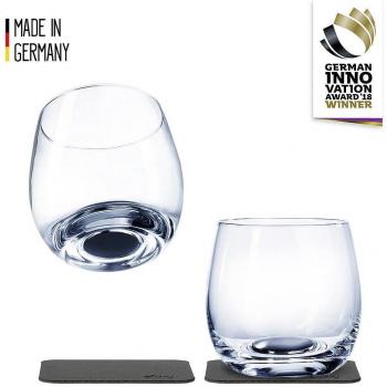 Magnetic Crystal Whisky Glasses Set of 2 with Coasters - Luxury Non-Slip Design, 250 ml