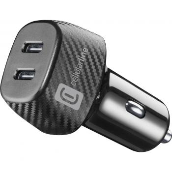 Cargador de coche Cellularline Multipower DUO 40W, Universal, 2x USB-C, Negro