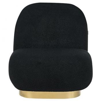 Sillón contemporáneo glamuroso en tela bouclé negra con base dorada Loviisa