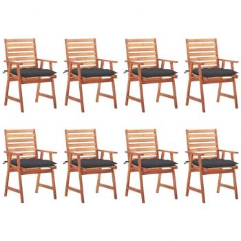 Outdoor Dining Chairs Set of 8 with Cushions Solid Acacia Wood