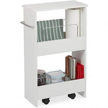 Carrito Nicho Blanco con 2 Compartimentos, Estantería Estrecha de 20 cm para Baño y Cocina con Ruedas - Relaxdays