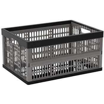 Caja Plegable Ultra Resistente de 32L, 35,5 x 47,5 x 23,25 cm, Capacidad de Carga 20kg, Color Negro/Gris