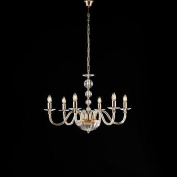 Lámpara Clásica Ruben Cristal Oro 6 Luces E14