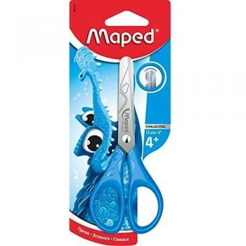 Maped – Tijeras esenciales con puntas redondas 13 cm – Tijeras infantiles con anillos ergonómicos – Cuchillas graduadas en cm – Tijeras escolares a partir de 4 años – Para guardería y primaria