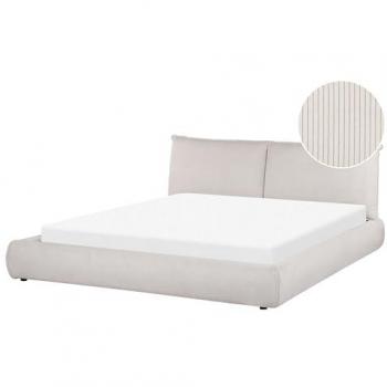 Cama Super King Size Tapizada en Pana Beige 180 x 200 cm con Base de Listones y Cabecera Acolchada Vinay