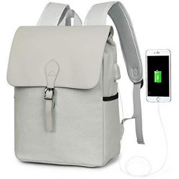 WindTook Mochilas Escolares Juveniles 14 Pulgadas Mochila Mujer Canvas con Puerto de Carga USB Mochila Escolar Unisex de Lona Mochila del Ordenador Portátil viaja Trabaja-Gris