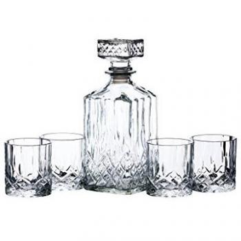 Bar Craft Juego de Decantador y Vasos para Whisky de Vidrio Tallado en Caja Regalo, 5 Piezas