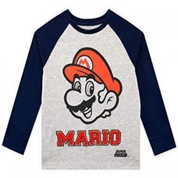 Super Mario Camiseta de Manga Larga para niños Gris 10-11 Años