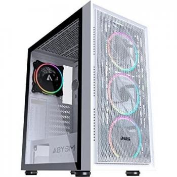 ABYSM Gaming Caja PC ATX Danube KAMP Blanca, Ancho Especial 230 mm, con Panel Lateral Vidrio Templado, 1 x USB 3.0 + 2 x USB 2.0, Conectores, y 4 Ventiladores 12 cm Ultra Silenciosos