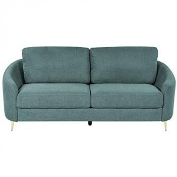 Sofá 3 plazas de poliéster verde menta con patas doradas curvilíneas estilo glamour Trosa