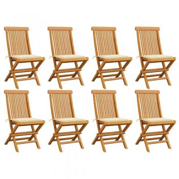 Teak Garden Chairs Set with Cream Cushions - 8 Pieces Solid Wood