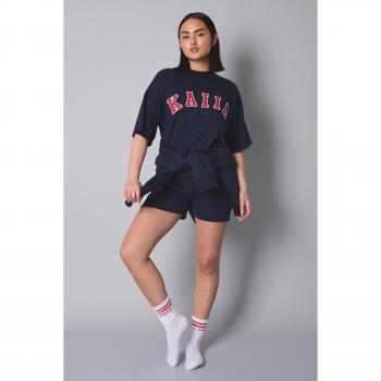 Kaiia Slogan Oversized Top Navy With Red
