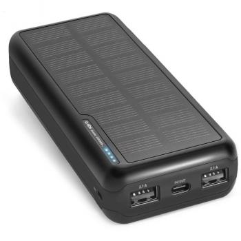 Batería Externa Powerbank 20000 mAh de Ión de Litio con Panel Solar Negra