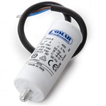 Greenice | Condensador Motor 8µF 250-450V Cable 250mm Tornillo M8 30x70mm